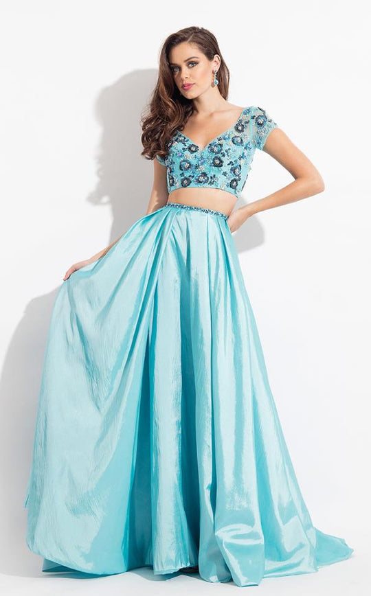Rachel Allan  - 6131 Two Piece Beaded Floral Gown in Blue