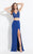 Rachel Allan  - 6132 Floral Strappy V-Neck Gown in Blue
