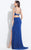 Rachel Allan  - 6132 Floral Strappy V-Neck Gown in Blue