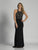 Dave & Johnny - A6132 Halter Metallic Beaded Evening Gown in Black