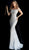 Jovani - 61357 Off Shoulder Textured Lace Long Gown in Silver
