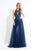 Rachel Allan  - 6135 Sequined Halter Gown with Overskirt in Blue