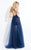 Rachel Allan  - 6135 Sequined Halter Gown with Overskirt in Blue