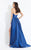 Rachel Allan  - 6136 Accented High Halter Romper with Skirt Overlay in Blue