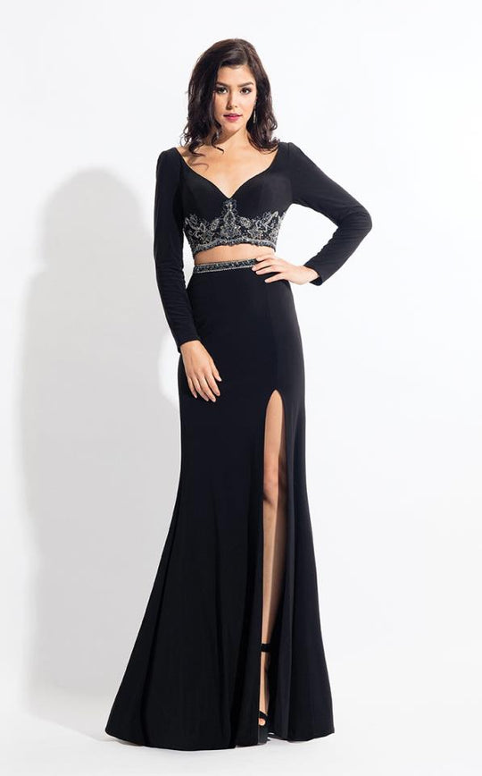 Rachel Allan  - 6137 Two Piece Fitted Long Sleeves Gown in Black