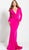 Jovani - 61385 Long Sleeve V Neckline Ruched Evening Dress in Pink