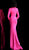 Jovani - 61385 Long Sleeve V Neckline Ruched Evening Dress in Pink