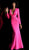 Jovani - 61385 Long Sleeve V Neckline Ruched Evening Dress in Pink