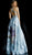 Jovani - 61396 Beaded Deep V-neck Floral Pleated A-line Dress In Blue and Multi-Color