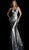 Jovani - 61398 Sequined Deep V-neck Long Trumpet Dress In Silver and Multi-Color