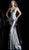 Jovani - 61398 Sequined Deep V-neck Long Trumpet Dress In Silver and Multi-Color