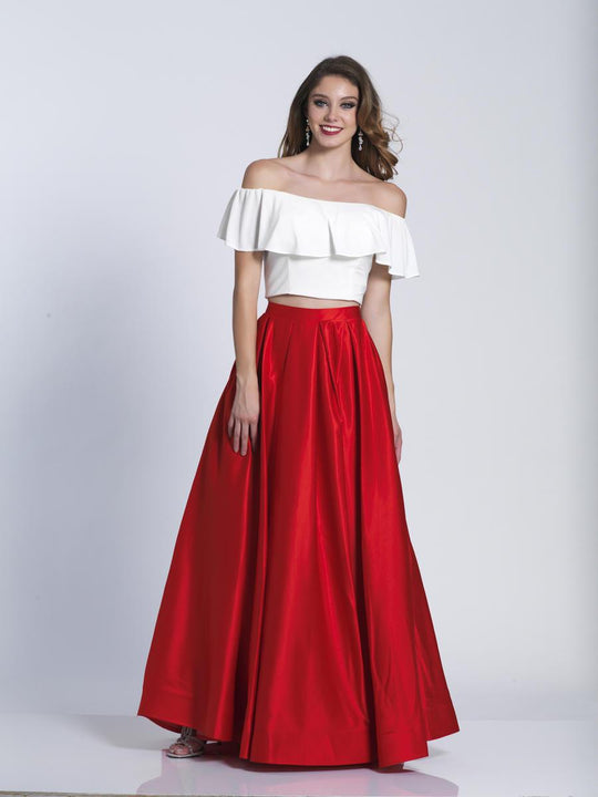 Dave & Johnny - A6139 Two Piece Off the Shoulder A-line Gown in Red