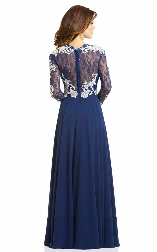 Lara Dresses - Stunning V-Neck A-Line Dress 32538 in Blue and White