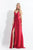 Rachel Allan  - 6144 Pleated V-Neck Gown with Slit in Red
