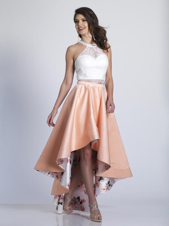 Dave & Johnny - A6144 Two Piece Halter Lace and Floral Cocktail Dress in Orange