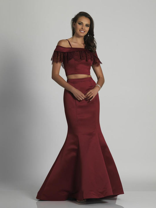 Dave & Johnny - A6146 Two Piece Folded Lace Off Shoulder Evening Gown in Red
