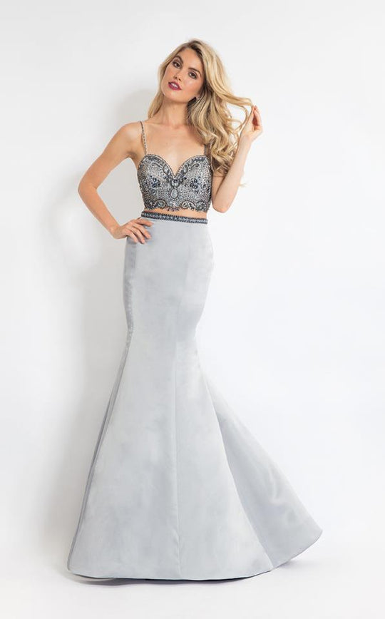 Rachel Allan  - 6147 Two Piece Embellished Mermaid Gown in Gray