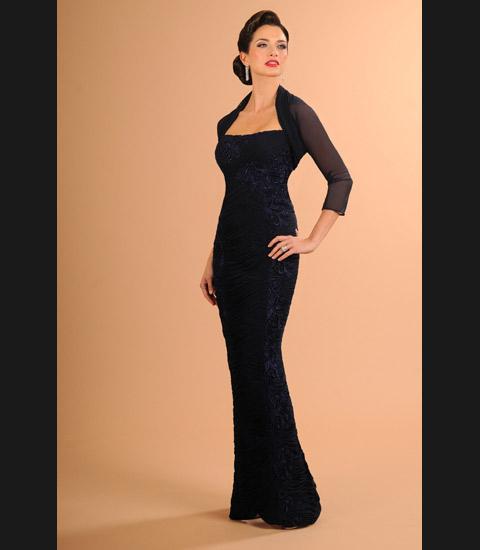 Daymor Couture - Floral Lace Ruched Sheath Dress 615 in Blue