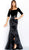 Jovani - 61551 Quarter Sleeve Velvet Bodice Ruffled High Slit Gown In Black
