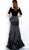 Jovani - 61551 Quarter Sleeve Velvet Bodice Ruffled High Slit Gown In Black