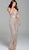 Jovani - Bead Embellished Plunging V-neck Jumpsuit 61573 In Silver and Nude