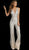 Jovani - Bead Embellished Plunging V-neck Jumpsuit 61573 In Silver and Nude