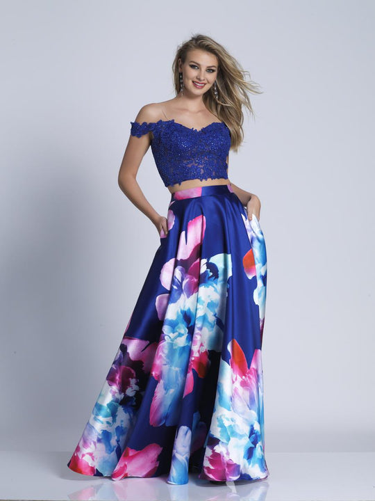 Dave & Johnny - A6157 Two Piece Floral Print Evening Gown  in Print