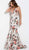 Jovani - 61592 Plunging Halter Floral Mermaid Gown in White