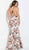 Jovani - 61592 Plunging Halter Floral Mermaid Gown in White