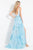 Rachel Allan  - 6159 Sleeveless Striped Lace Overlay Gown in Blue