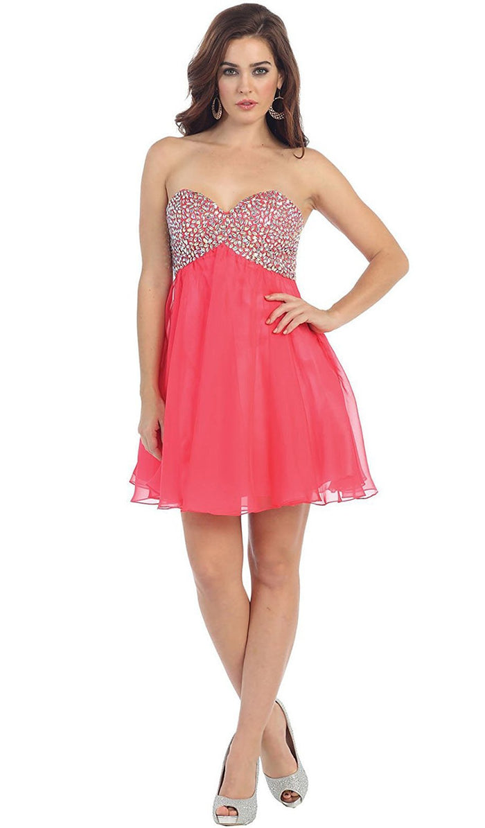 Crystal Encrusted Bust Sweetheart Cocktail Dress