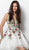 Jovani - 61649 Floral Embroidered Plunging V-Neck Cocktail Dress in White and Multi-Color