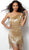 Jovani - 616841 Beaded Fringe One Shoulder Sheath Dress in Gold