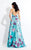 Rachel Allan  - 6169 Thin Straps Floral Print Gown  in Blue and Green