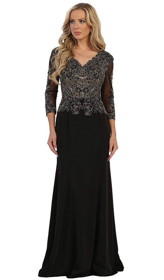 May Queen - Quarter Length Sleeve Lace Sheath Dress MQ1505 In Black