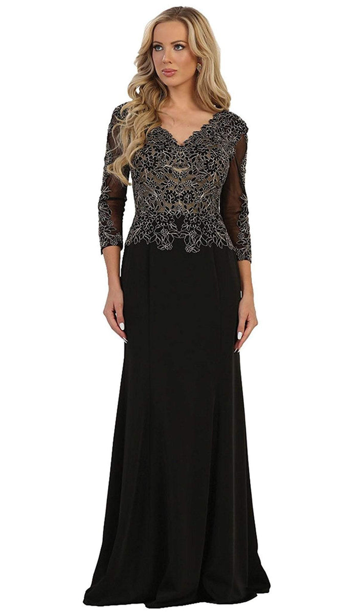 Quarter Length Sleeve Lace Sheath Evening Dress