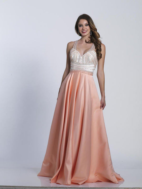 Dave & Johnny - A6171 Sleeveless Beaded V-Neck A-Line Gown in Orange