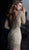 Jovani - 61784 Beaded Tulle Plunging V-neck Sheath Dress in Gold