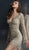Jovani - 61784 Beaded Tulle Plunging V-neck Sheath Dress in Gold