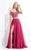 Rachel Allan  - 6184 Beaded Off-Shoulder Chiffon A-line Dress in Pink