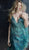 Jovani - 61883 Fringe Embellished Plunging V-neck Sheath Dress In Green