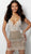 Jovani - 61895 Crystal Embellished Plunging V-neck Fringe Sheath Dress in Nude