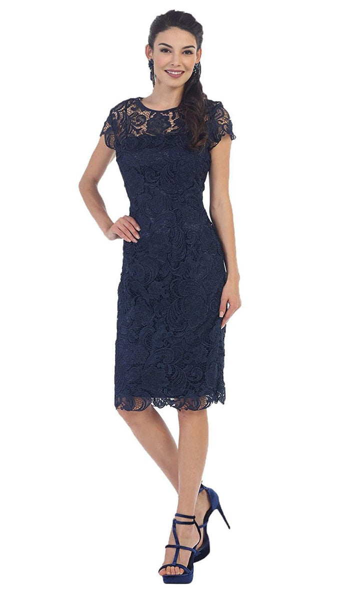 Short Sleeve Sheer Scalloped Lace Formal Dress