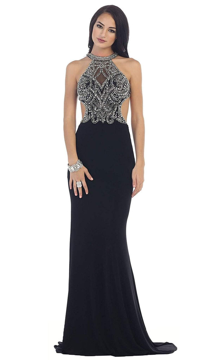 Jewel Ornate Bodice High Neck Evening Gown