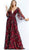 Jovani - 61905 Floral Embroidered Deep V-neck A-line Dress In Red