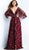 Jovani - 61905 Floral Embroidered Deep V-neck A-line Dress In Red