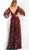 Jovani - 61905 Floral Embroidered Deep V-neck A-line Dress In Red