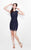 Primavera Couture - Crystal Sequined Illusion High Neck Short Sheath Dress 1309 in Blue