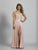 Dave & Johnny - A6191 Beaded Draped Sleeves A-Line Gown in Pink