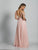Dave & Johnny - A6191 Beaded Draped Sleeves A-Line Gown in Pink